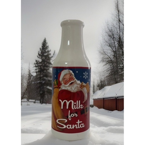 Holiday Time Bottle "Milk for‎ Santa" Christmas Stoneware Decorations - Picture 1 of 9